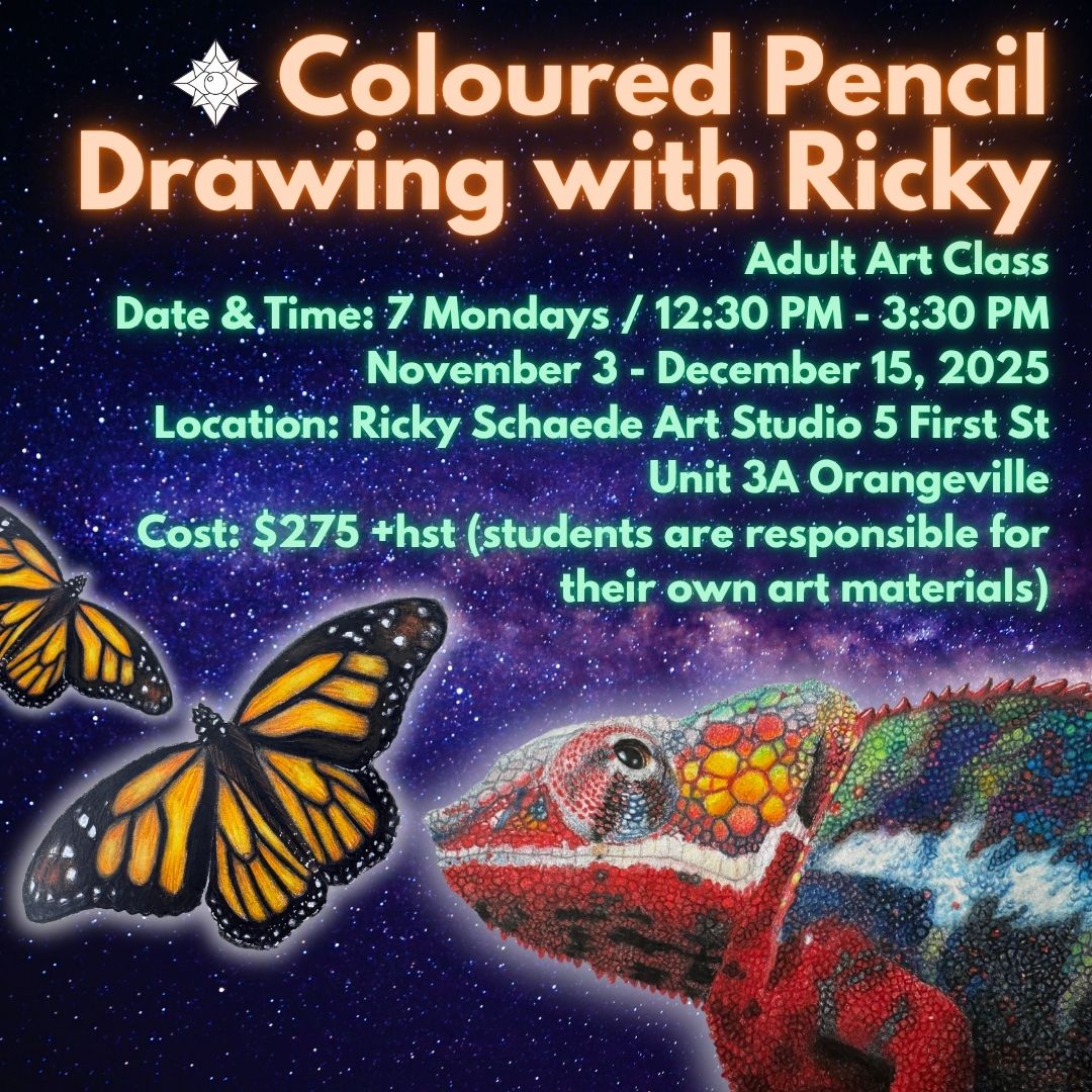 Coloured Pencil Drawing with Ricky * 7 Mondays 12:30 PM - 3:30 PM * November 3 - December 15, 2025