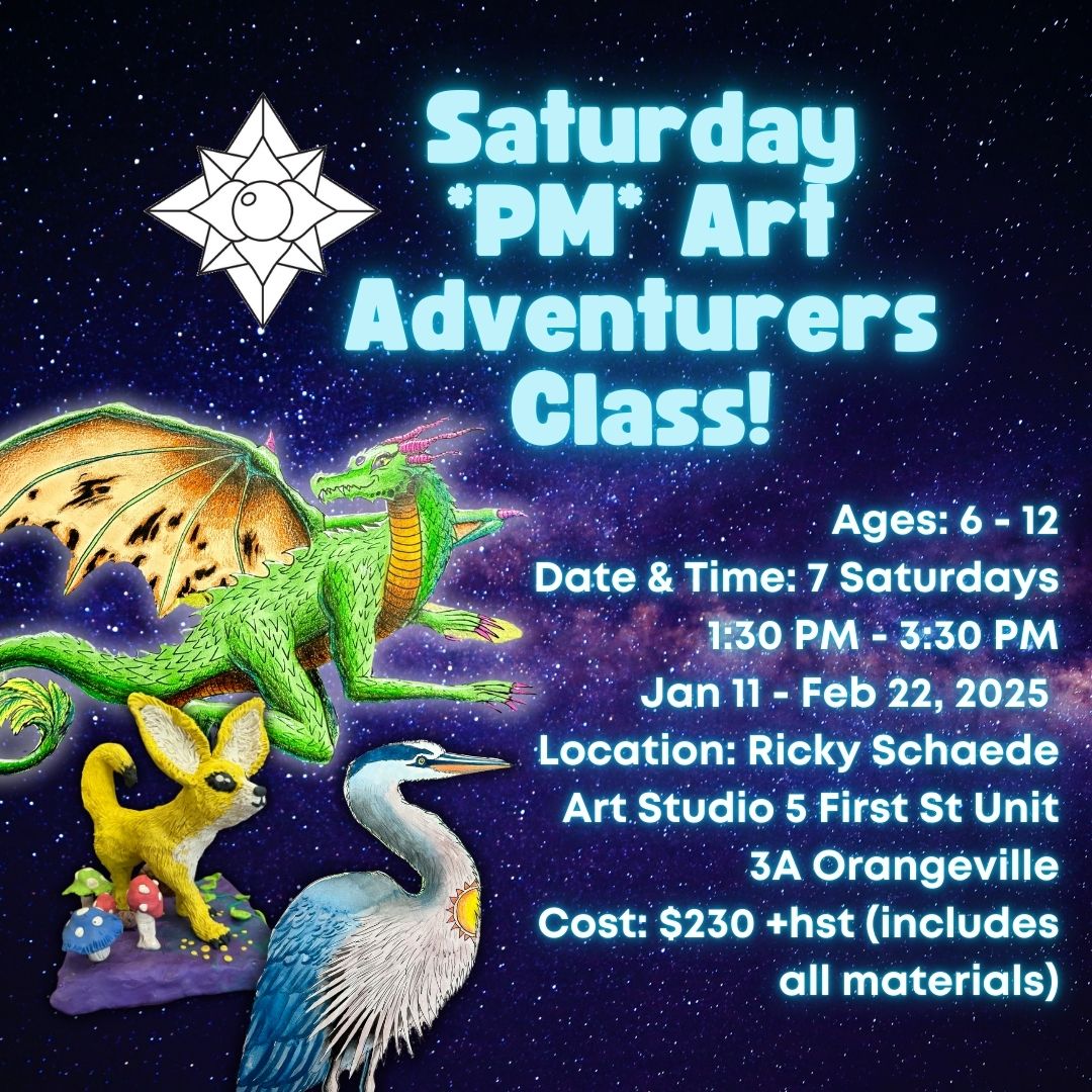 Winter Saturday Aternoon Art Adventurers Class with Ricky * 7 Saturdays, 1:30 PM - 3:30 PM * January 11 - February 22 2025.