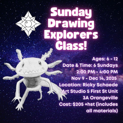 Fall Sunday Drawing Explorers Art Class with Ricky * 6 Sundays, 2:00 PM - 4:00 PM * November 9 - December 14, 2025.