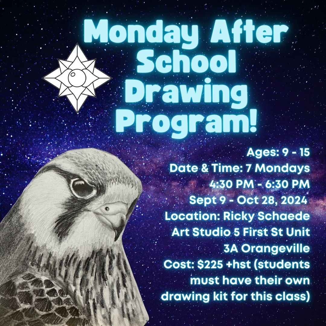 Fall Monday After School Drawing Program with Ricky * 7 Mondays 4:30 PM - 6:30 PM * September 9 - October 28, 2024.