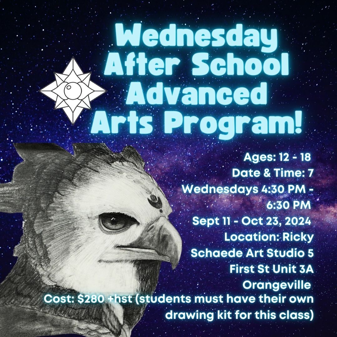 Fall Wednesday After School Advanced Arts Class with Ricky * 7 Wednesdays, 4:30 PM - 6:30 PM * September 11 - October 23, 2024.