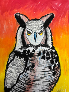 Oil Pastel Great Horned Owl Summer Art Class * Tuesday August 5th 2025 *AM* 10:00 AM - 12:00 PM * Ages 6-13