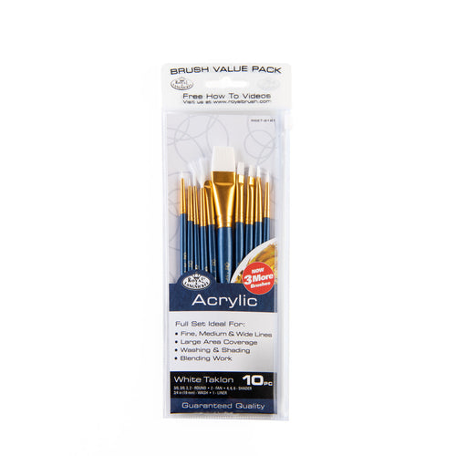 Royal & Langnickel Acrylic Brush Value Pack Short Handle White Taklon 10pc