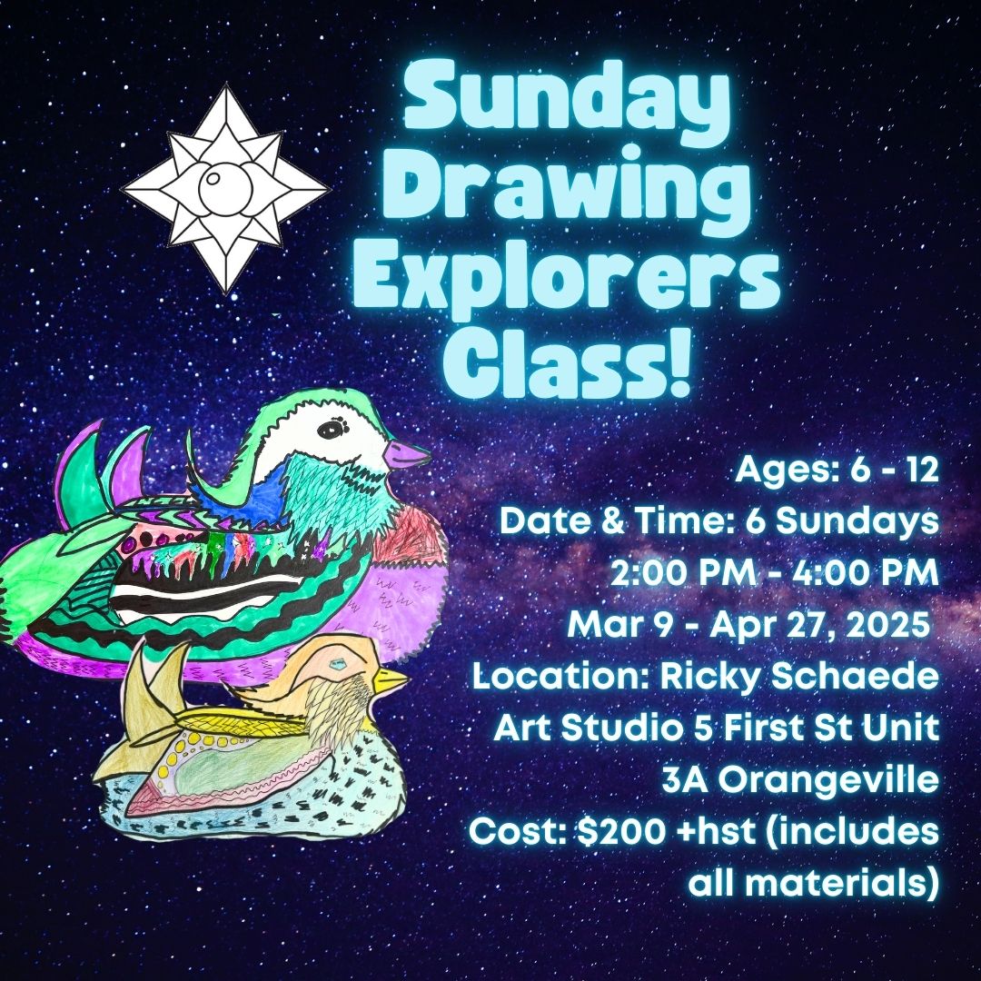 Spring Sunday Drawing Explorers Art Class with Ricky * 6 Sundays, 2:00 PM - 4:00 PM * March 9 - April 27, 2025