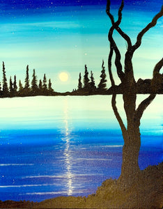 March Break Family Art Night: Moonlight Lake Painting! * Friday March 14th, 2025 * 6:00 PM - 8:00 PM * Adults and Kids Ages 6+ ($45 Per Person)