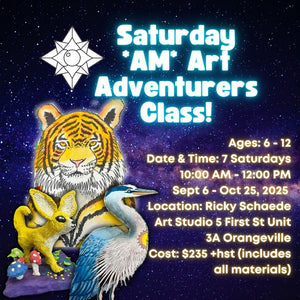 Fall Saturday Morning Art Adventurers Class with Ricky * 7 Saturdays, 10:00 AM - 12:00 PM * September 6 - October 25, 2025.