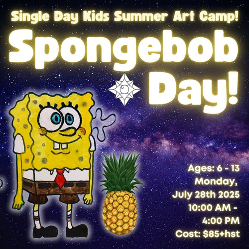 Spongebob Day! * Single Day Kids Summer Art Camp, Monday July 28th, 2025 * 10:00 AM - 4:00 PM * Ages 6-13