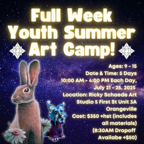 Full Week Youth Summer Art Camp with Ricky * 5 Days, July 21 - 25, 2025 * 10:00 AM - 4:00 PM Each Day * Ages 9-15 (early dropoff available at 8:30AM)